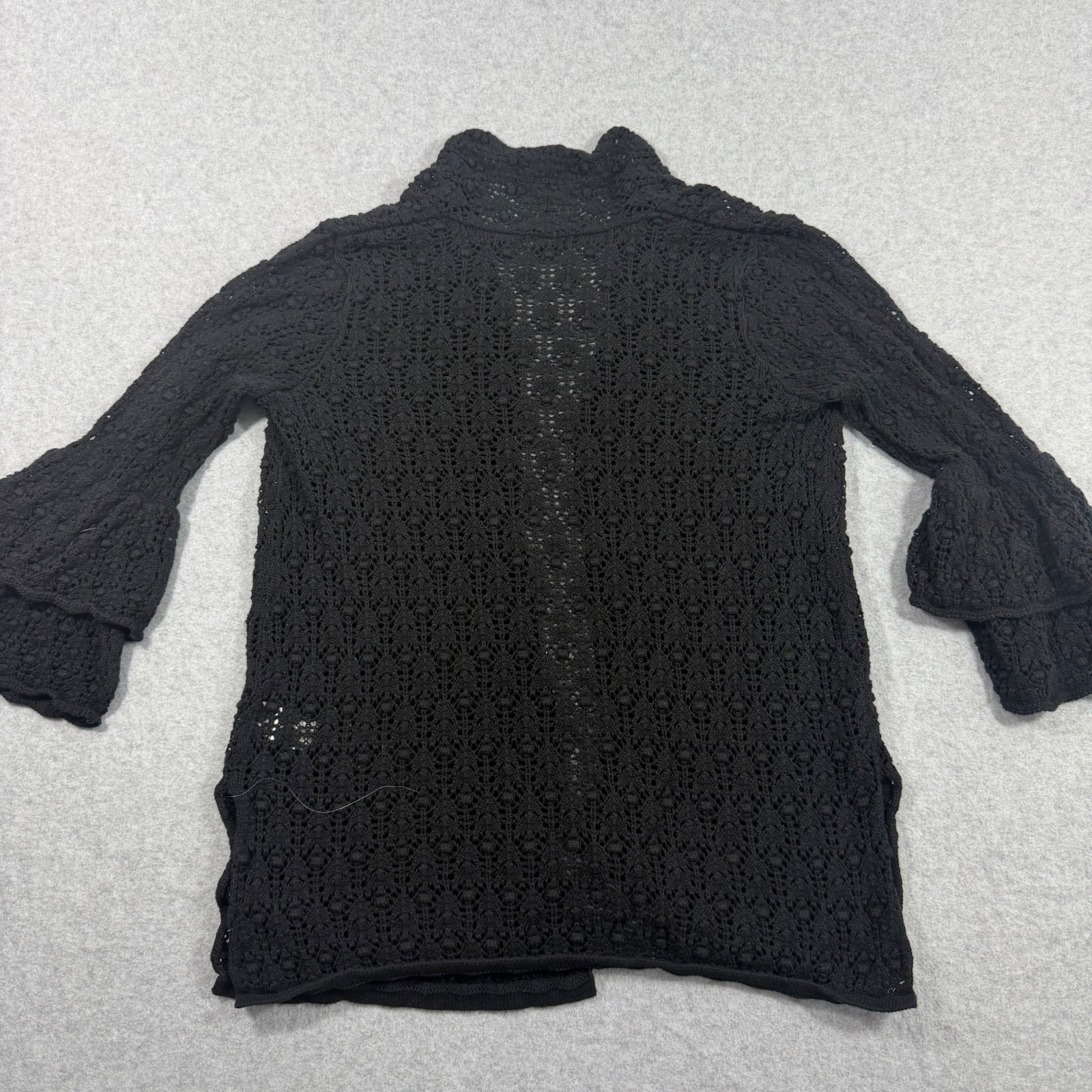 Jeanne Pierre Women’s Black Crochet Cardigan Size M Bell Sleeve Open Front