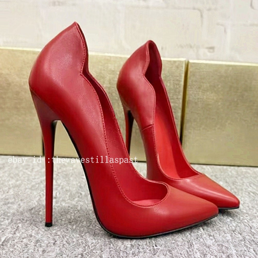 14cm/16cm Pointed Toe Ultra High Heel Matte Black Red Inside Stilettos V-Neck