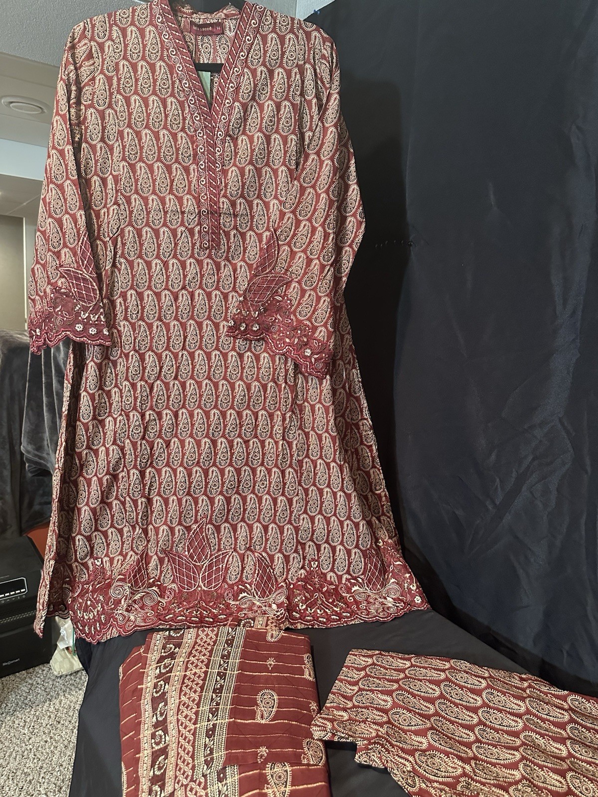Bin Saeed Premium Lawn Cotton 3 Pc Suit-Cut Work Emb- Aline Style-M & L – $42
