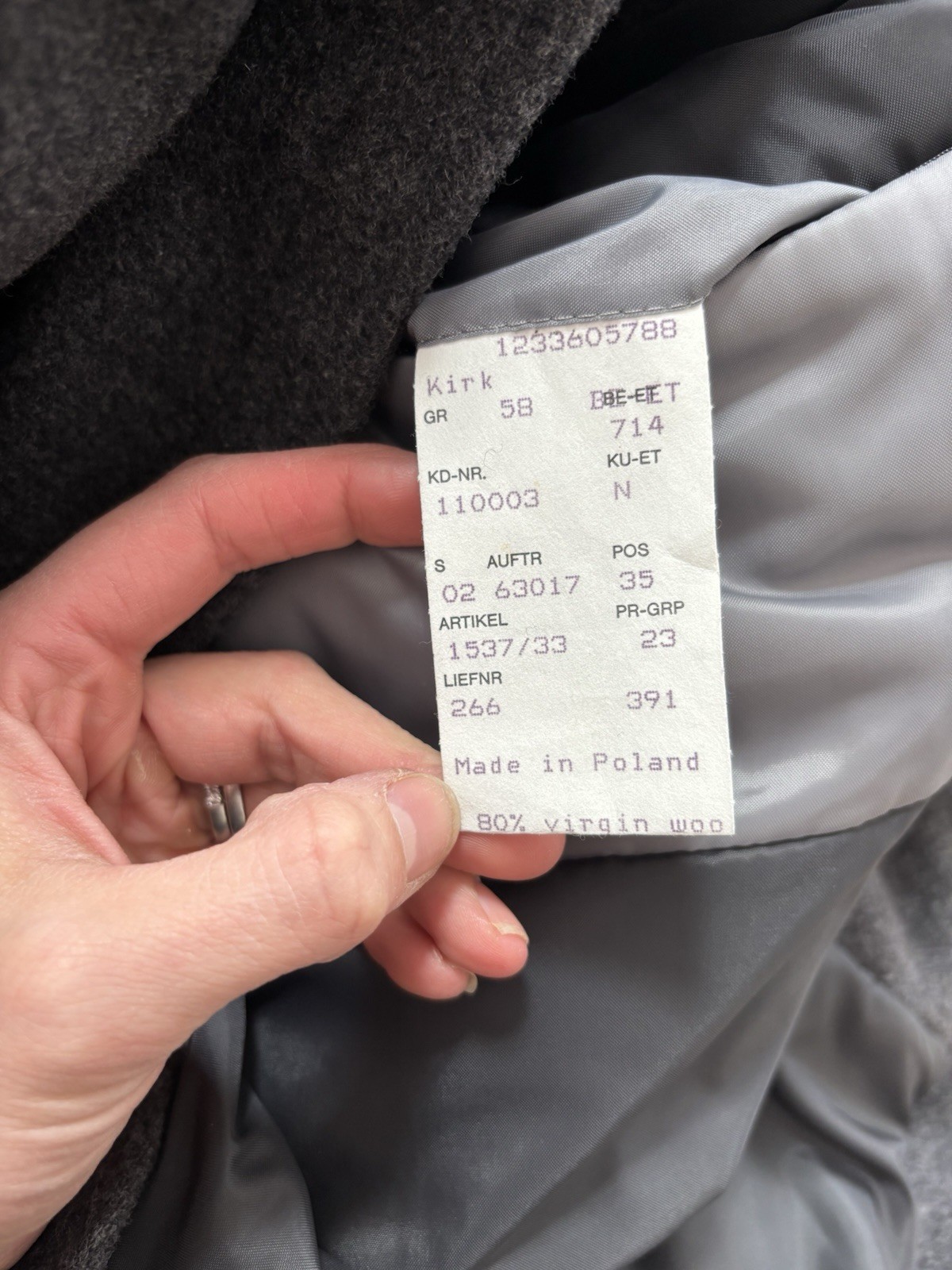Strellson Men’s XL Wool Full Zip Jacket Long Gray Vintage Pockets Warm Poland