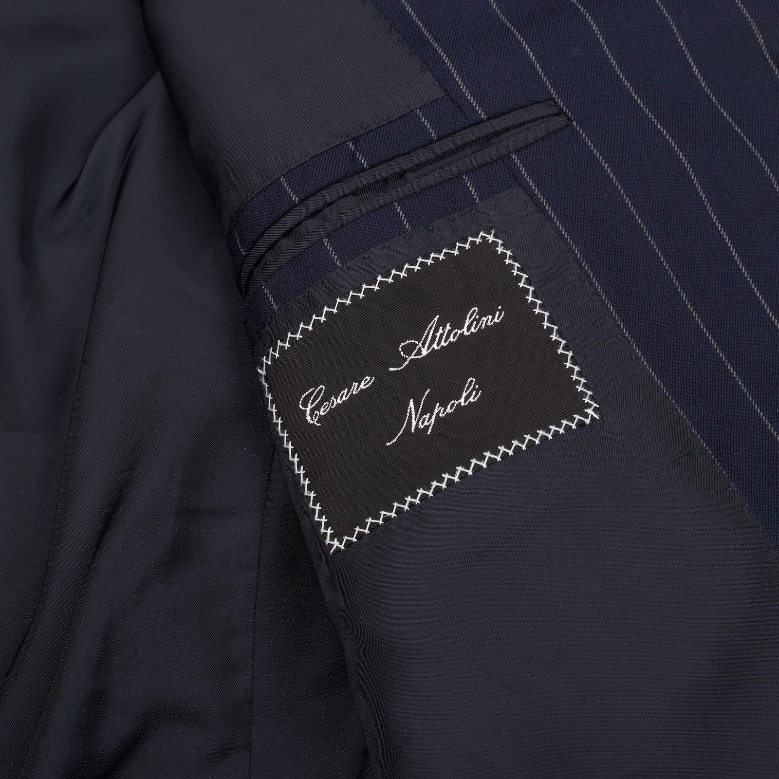CESARE ATTOLINI Handmade Navy Blue Striped Super 180’s Wool Suit EU 48 US 38