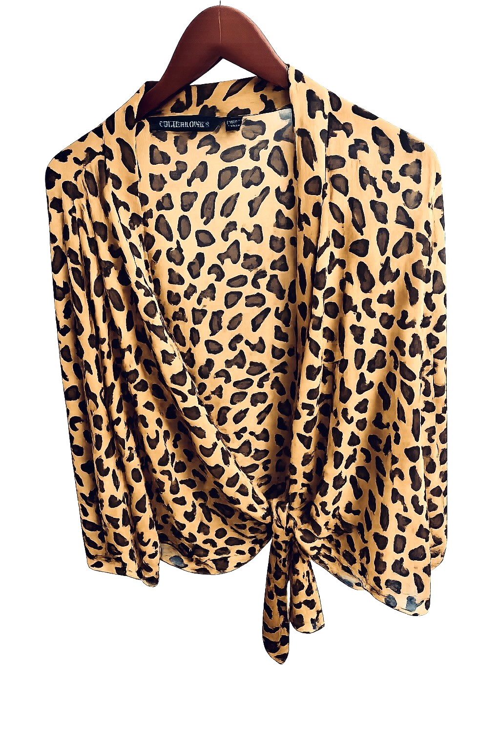 Colleen Lopez sheer tie-front top leopard animal print wrap blouses L cover-up