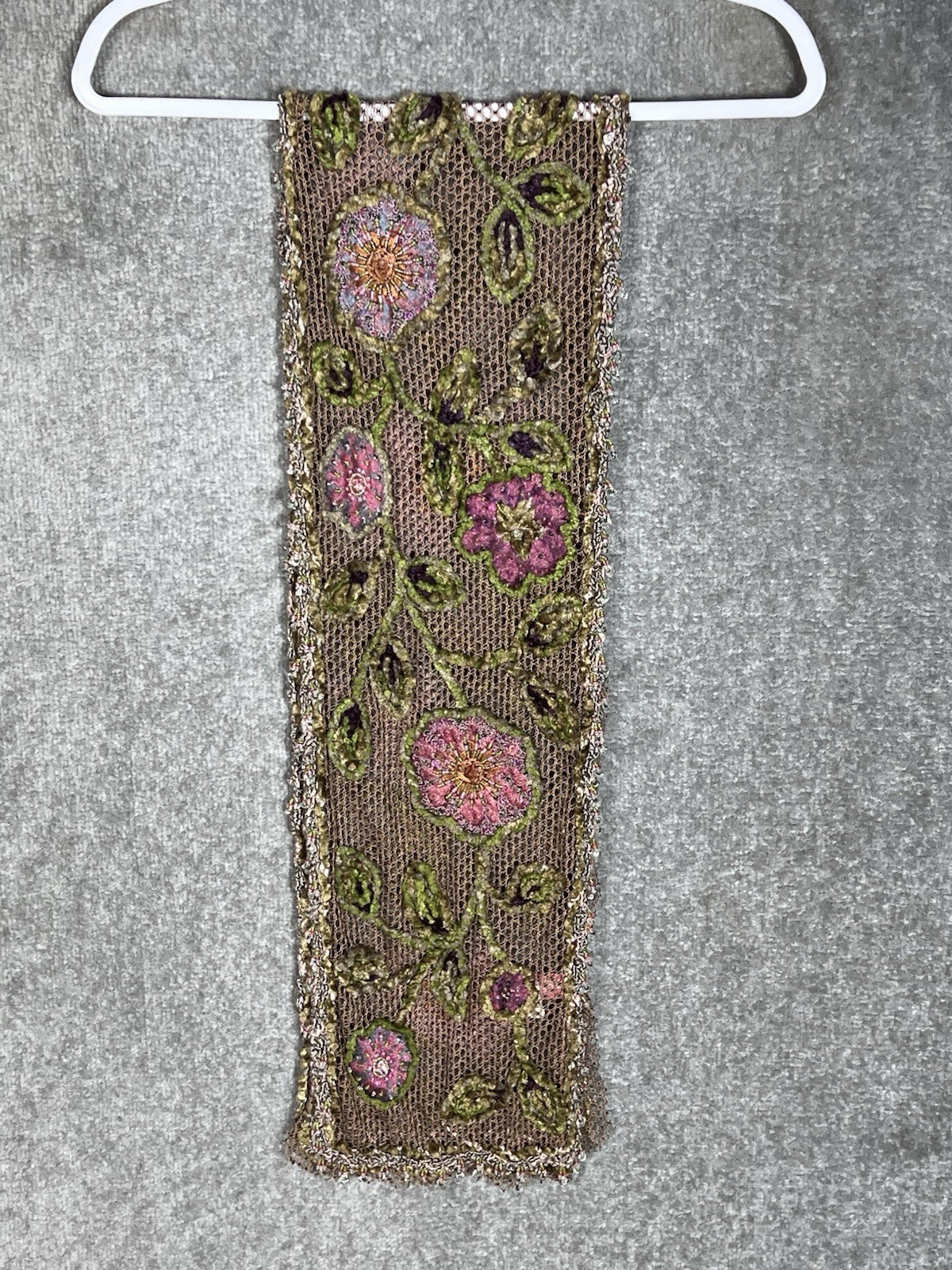 Pazuki London Open Knit 3D Floral Beaded Scarf Silk Blend Art To Wear 58 in Long