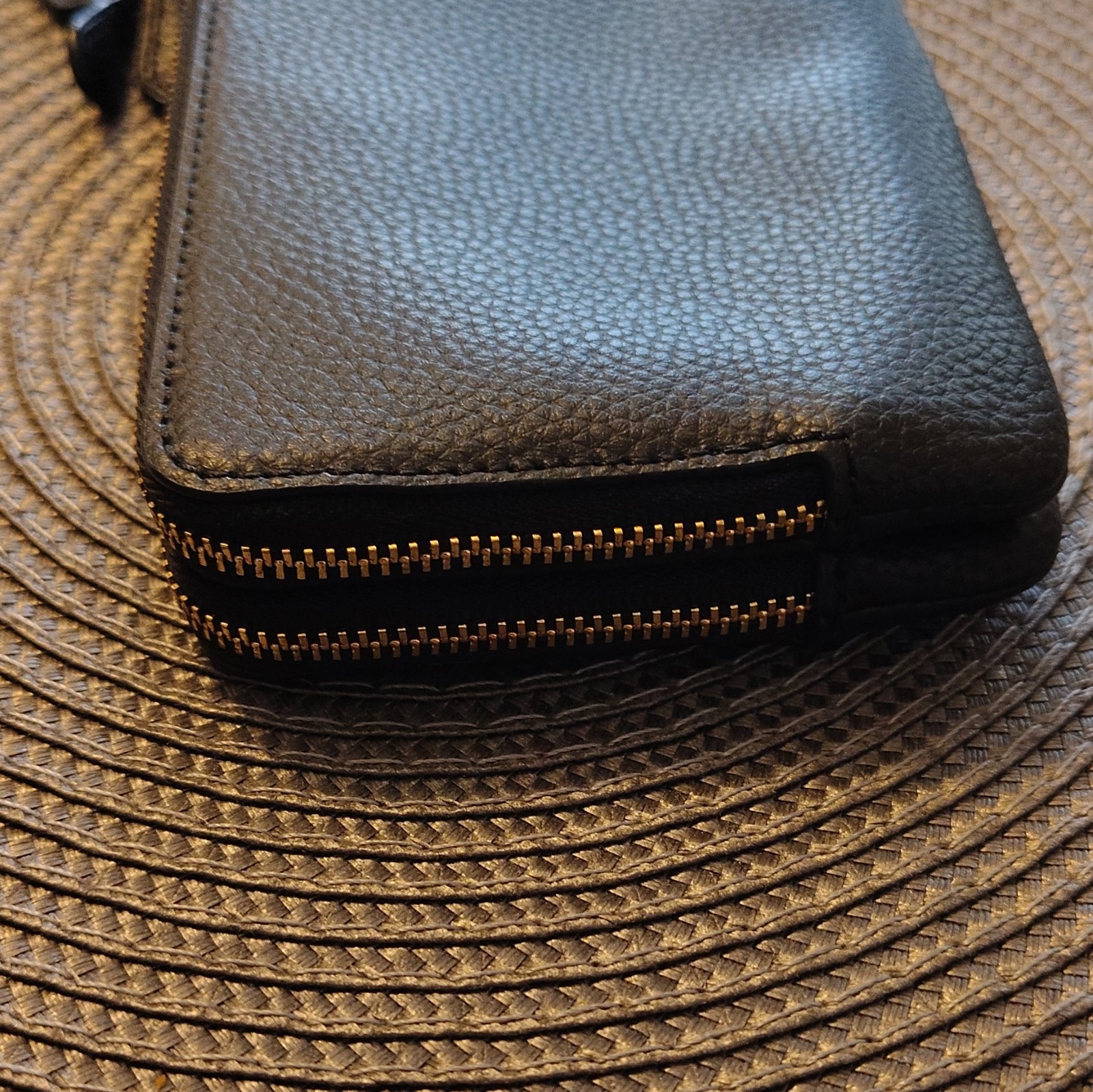 Coach Black Pebbled Zip Wristlet Pouch w/ Strap, Gold Hardware