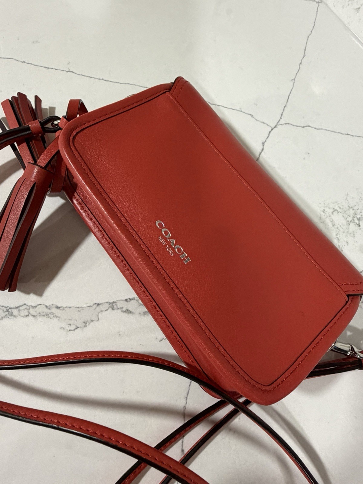Coach Red Small Crossbody Bag Turn Lock Tassel Silver Hardware Detachable Strap