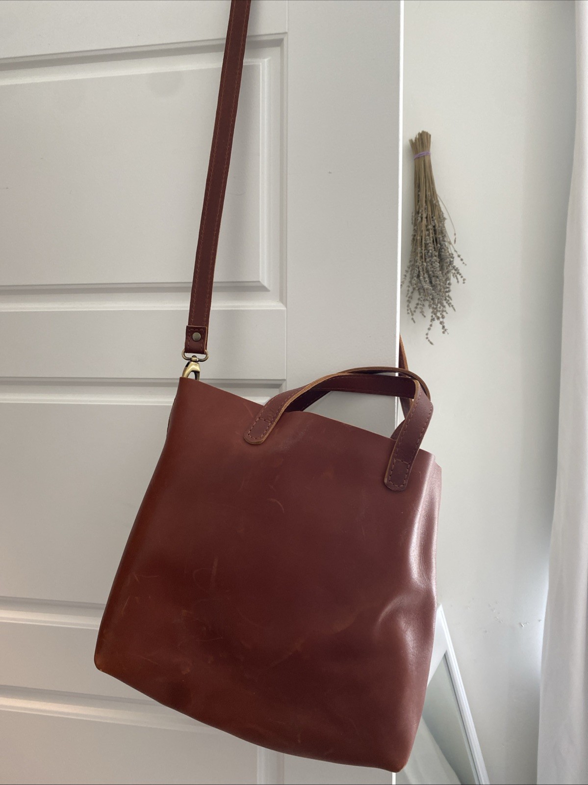 portland leather goods crossbody Medium tote- Cognac