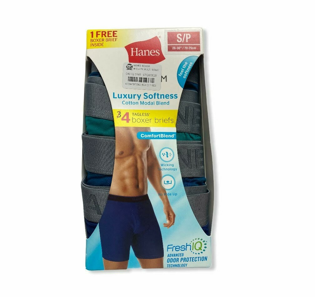 Men’s 4pk Tagless Cotton Modal Boxer Briefs – Hanes – Assorted Blue – S – S386