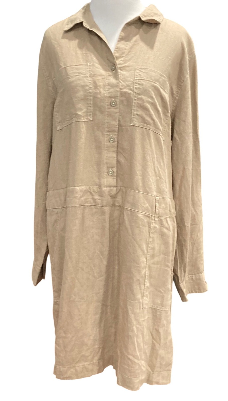 Beach Lunch Lounge Linen Bowie Dress L Beige Utility Neutral Coastal Minimalist