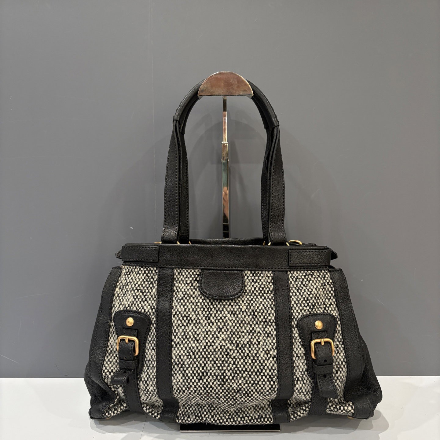 Miu Miu Handbag Grey Black Calfskin Tweed (xd031926a6)