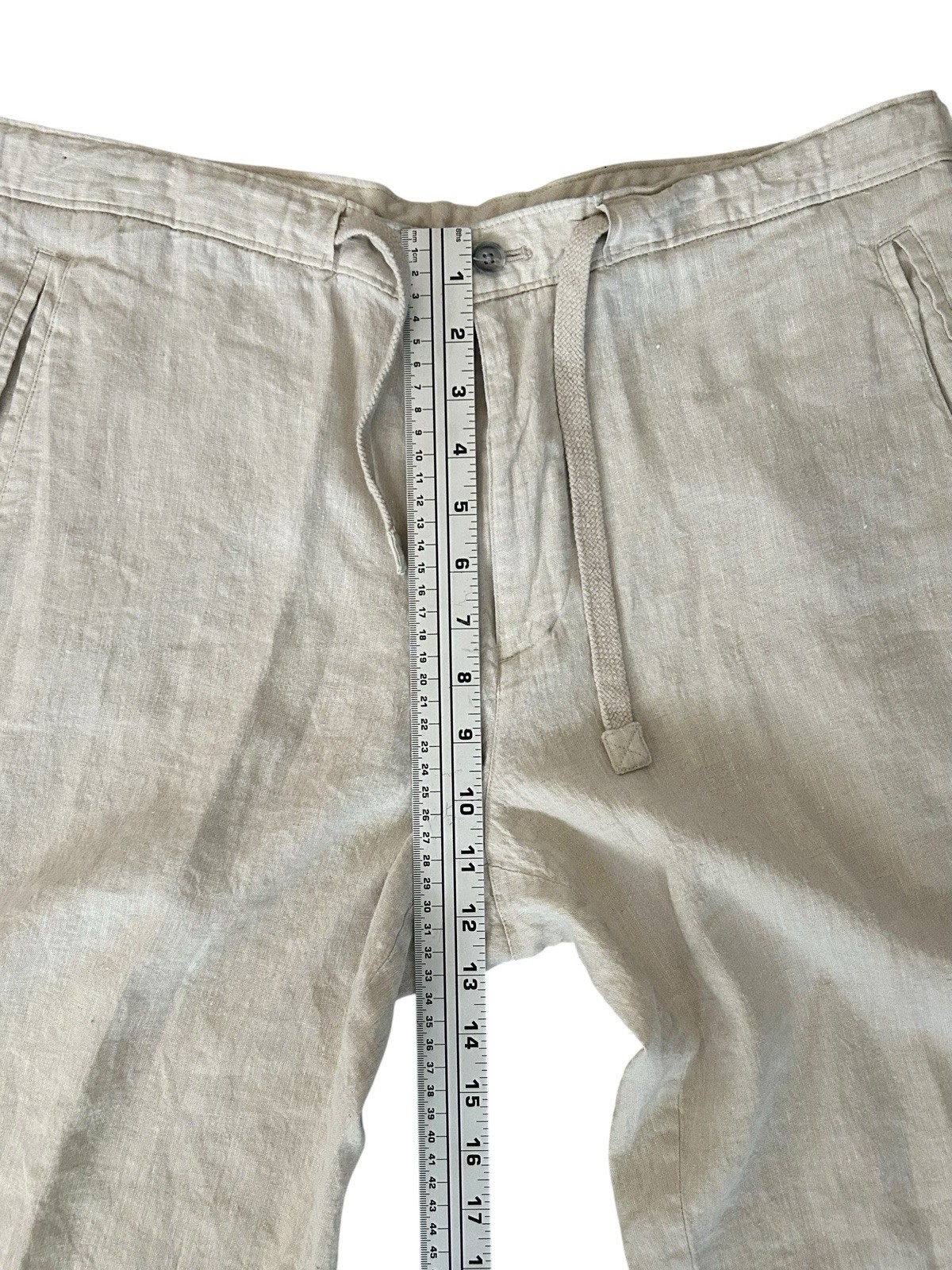 Tasso Elba 100% Linen Chino Pants Beige Semi Sheer 36×27 Coastal Lightweight
