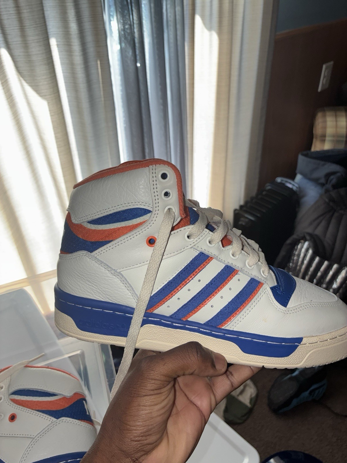 adidas Attitude Men’s Mid Top Lace Up Athletic Sneakers NY White Blue Orange