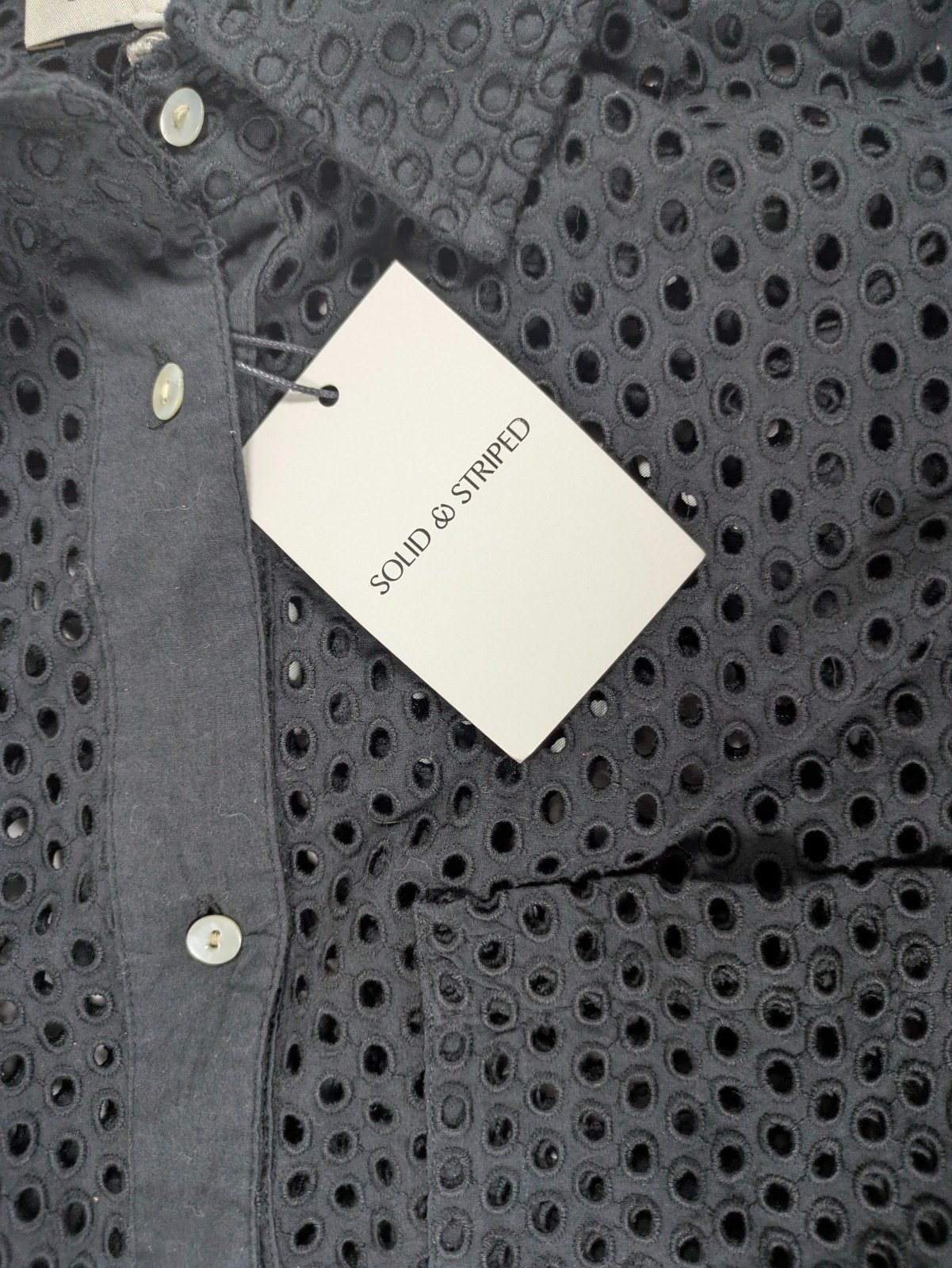NWT Solid & Striped Bronte Button Down Shirt Eyelet Noir Black Swim Cover-Up L