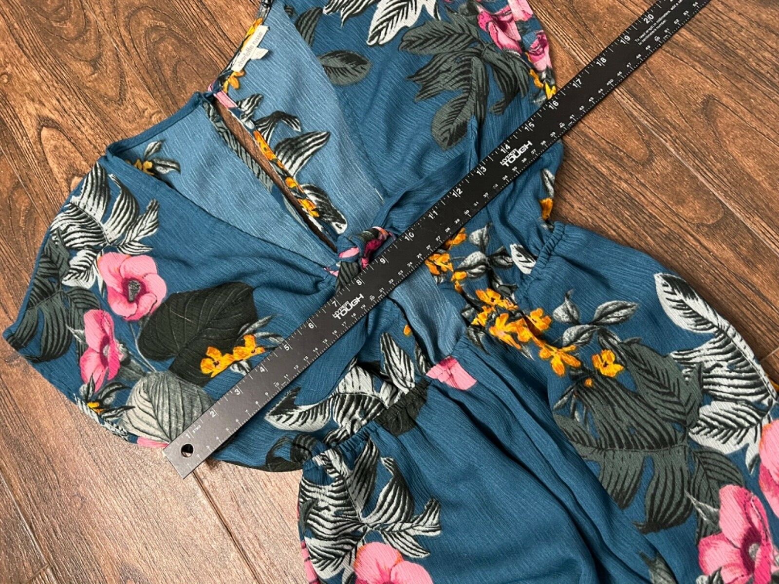 CHARLOTTE RUSSE DRK TEAL FLORAL TIE FRONT TROPICAL HIGH WAISTED JUMPER ROMPER XS