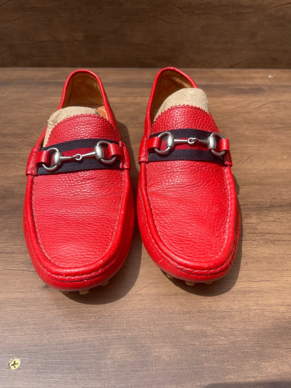 Gucci Men’s Red Damo Calfskin Leather Horsebit Driving Loafers🔥🔥🔥
