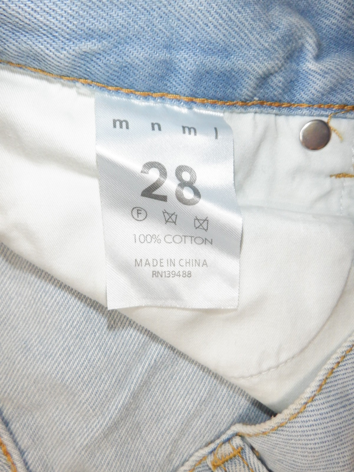 mnml Men’s Light Blue Slim Jeans Denim Distressed Button Zip 5-Pocket, 28 x 34