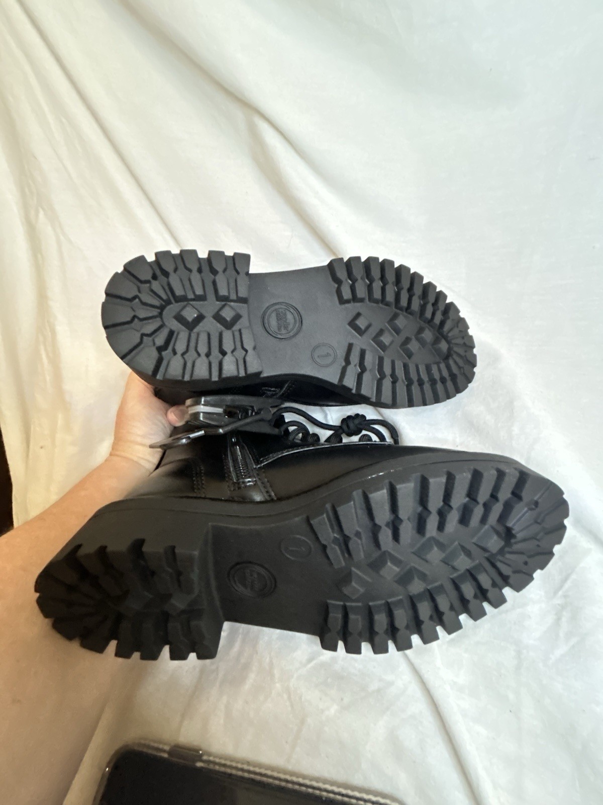 Wonder Nation Girls Size 1 Combat Boots Black Zipper And Lace Up