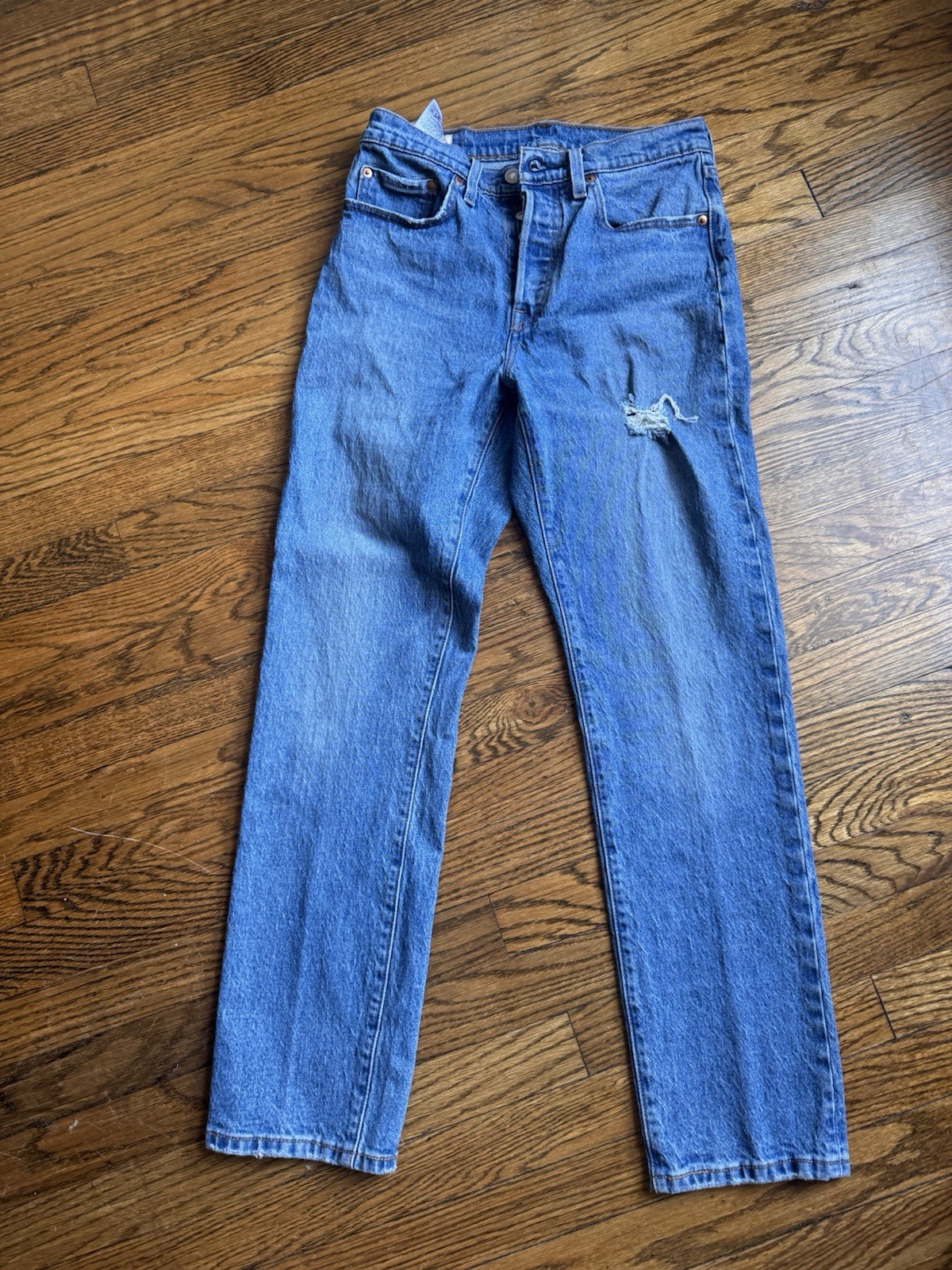 Levi’s Premium 501 Men’s Blue Denim Straight Leg Button Fly Distressed Jeans