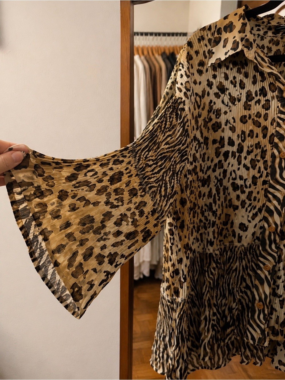 Vintage Animal Print Blouse | Bell Sleeve Boho Shirt | Coverup