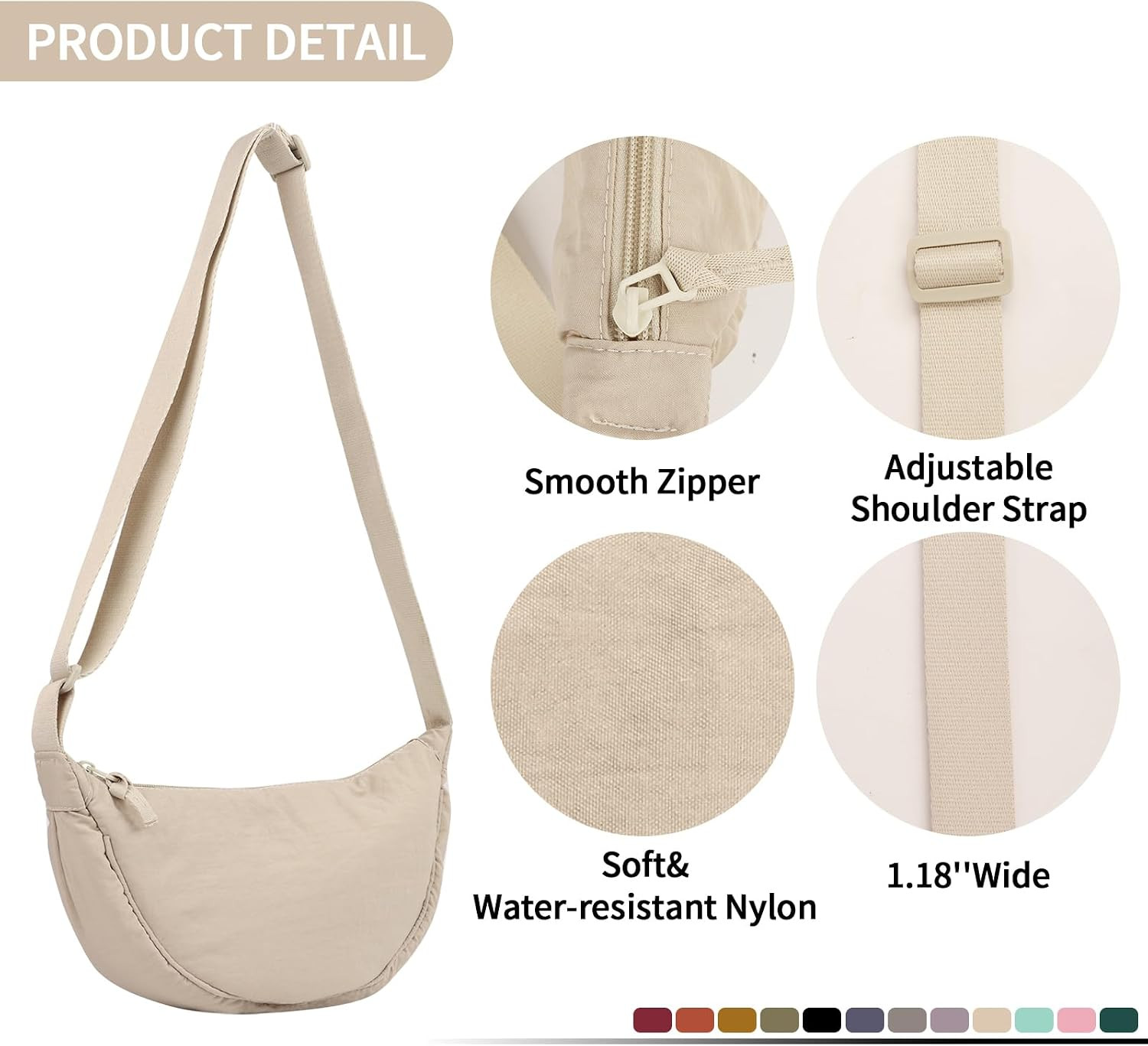 Nylon Crescent Crossbody Bag for Women Purses Trendy Men,Small Travel Sling Bag