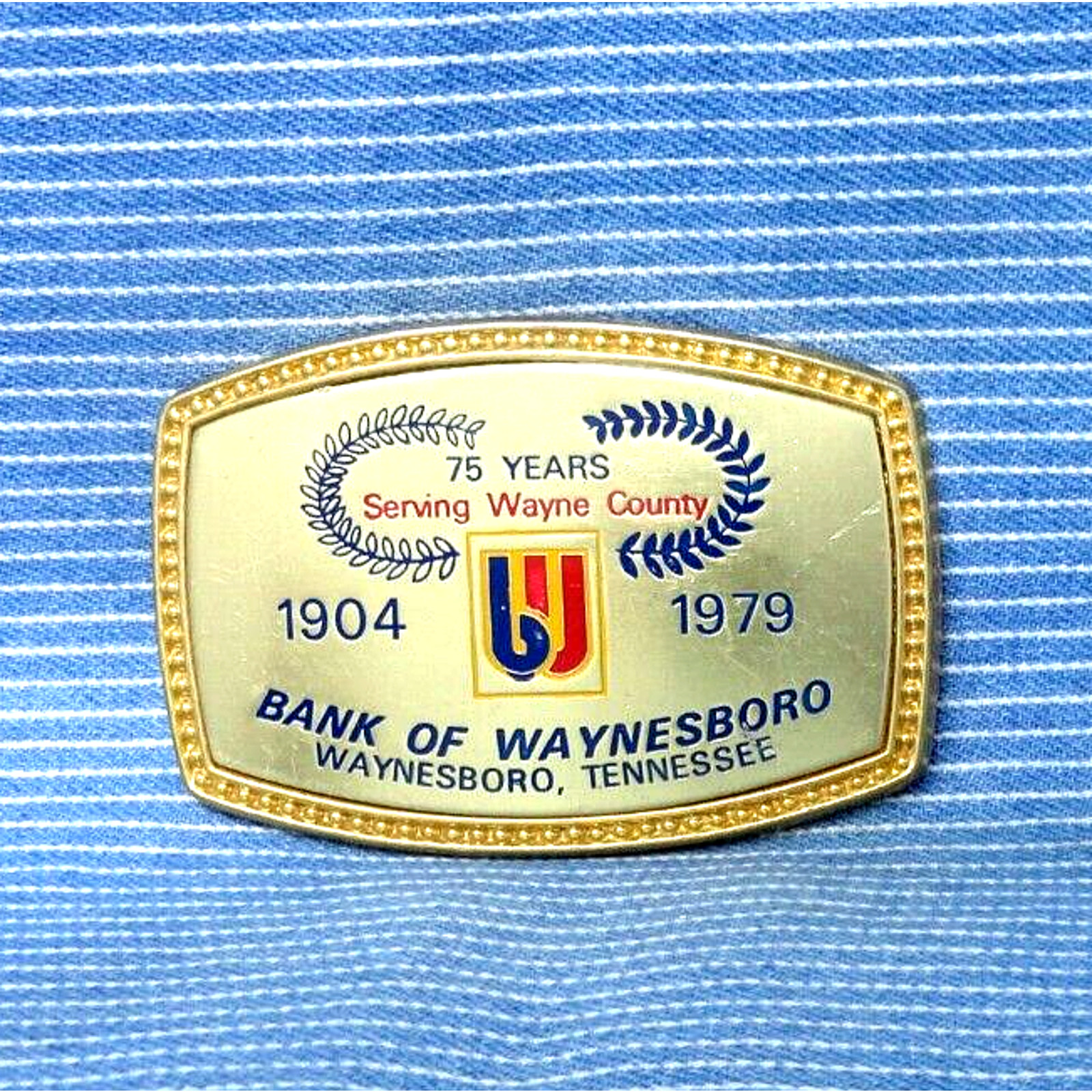 Bank Of Waynesboro Tennessee Belt Buckle 75 Years Wayne County Vtg 70s IN.TYC106
