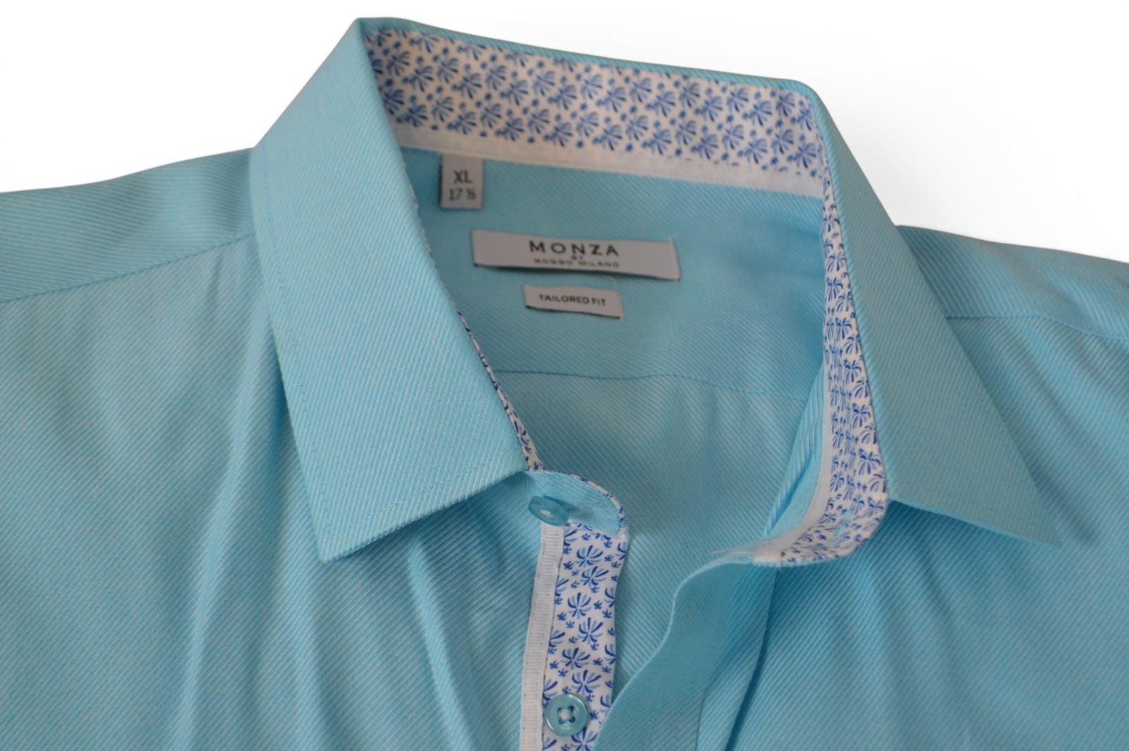 Monza Rosso Milano Tailored Fit Dress Shirt XL 17.5 Aqua Blue Long Sleeve