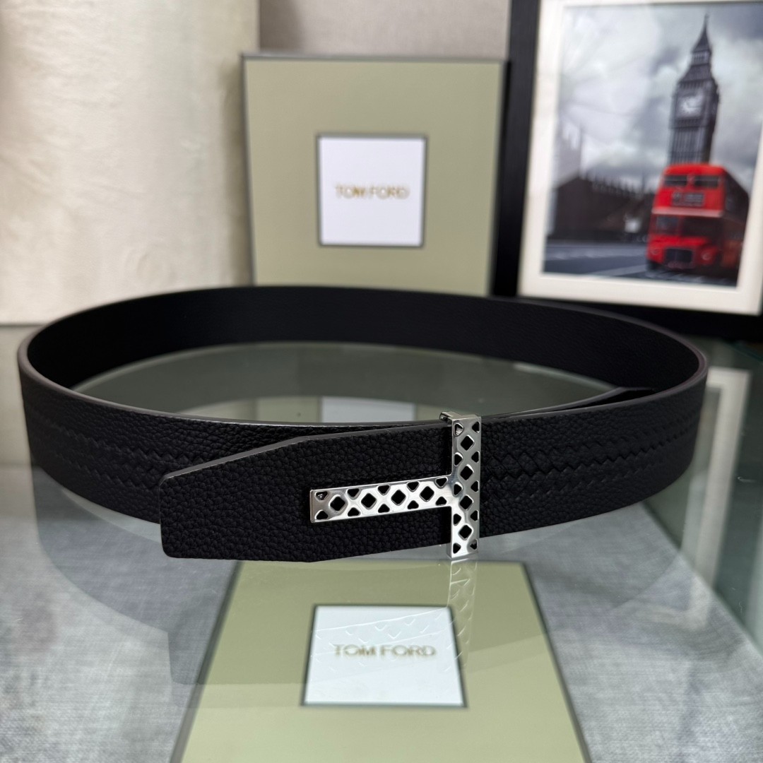 Authentic Tom Ford Reversible Leather T-Buckle Belt Luxury Designer Fashion