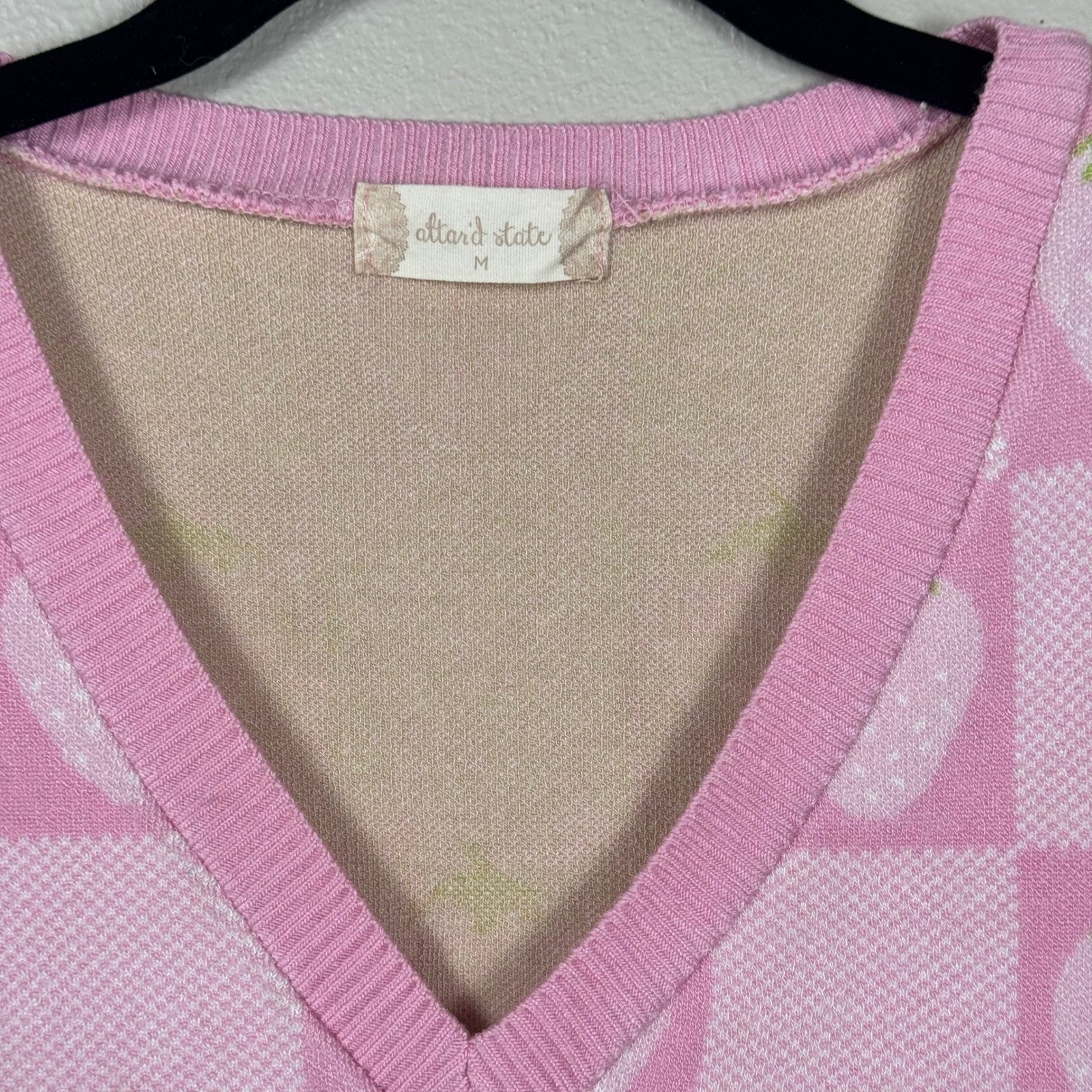 Altar’d State Pink Checkered Strawberry Sweater Vest Coquette Knit Tank Top M