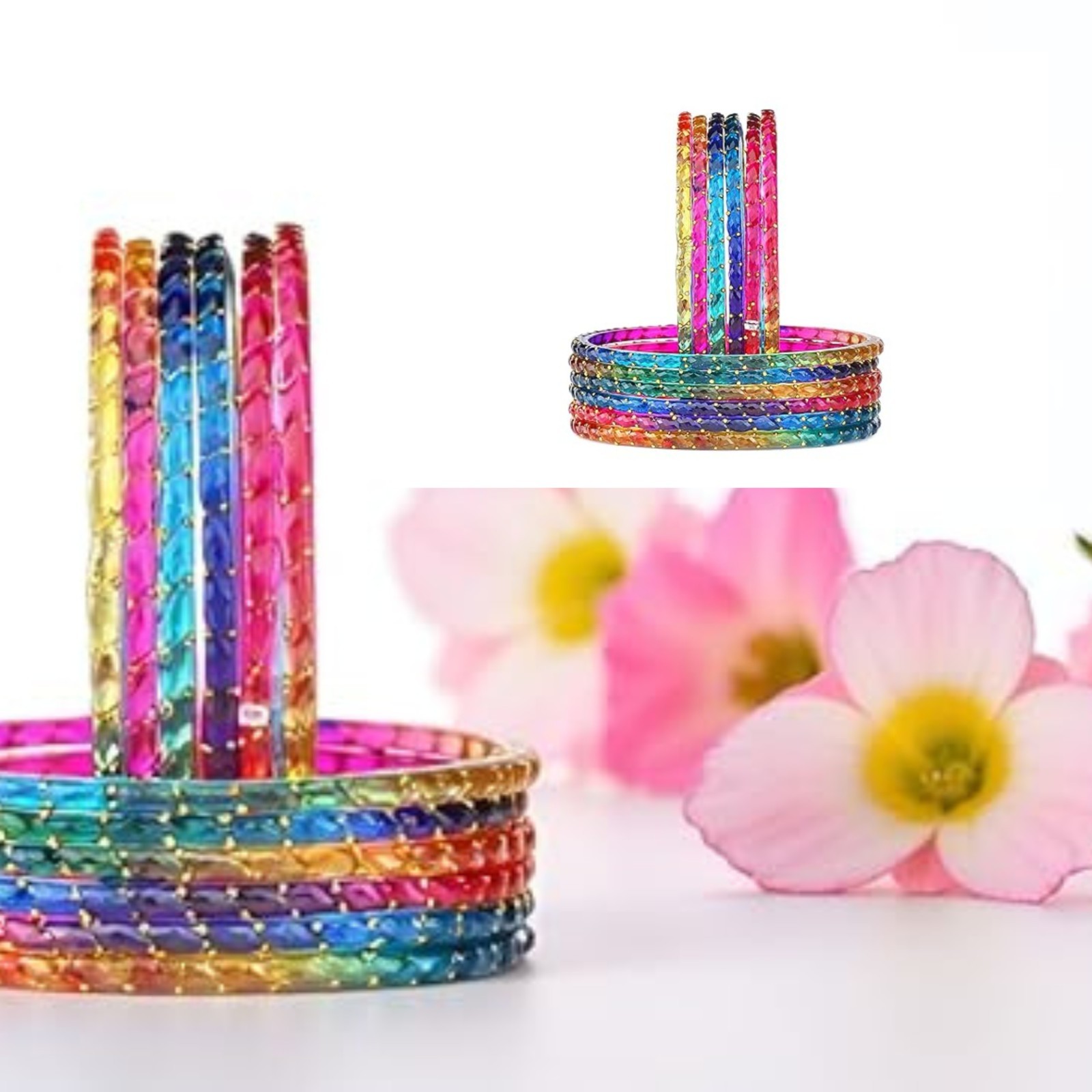 Handcrafted Rain Drop Glass Bangles for Women – 12 PCS Set | Clear Finish