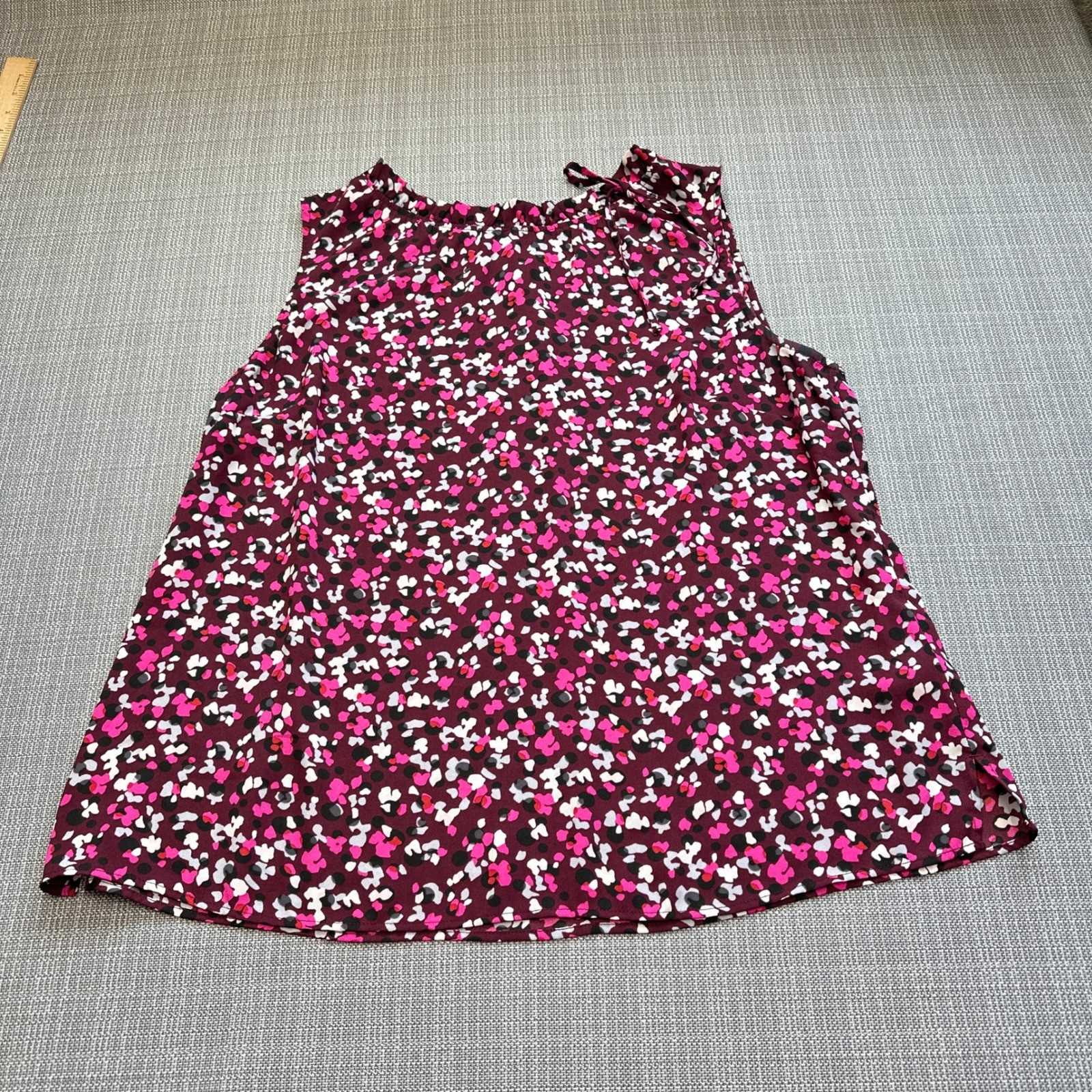 Talbots Petites Floral Blouse XLP Burgundy Pink Tie Neck Artsy Layering