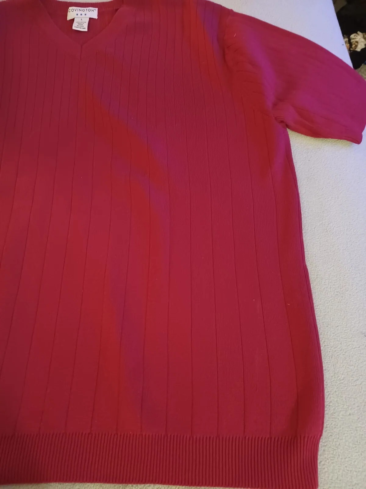 Covington mens vneck cotton red short sleeve ribbed sweater size large
