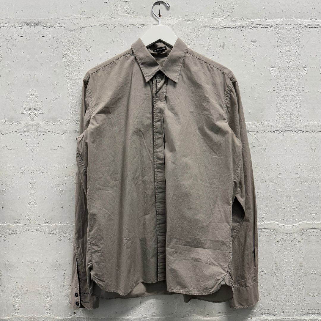 ANN DEMEULEMEESTER Archive Grey Cotton Hidden Button Up Shirt M Belgium