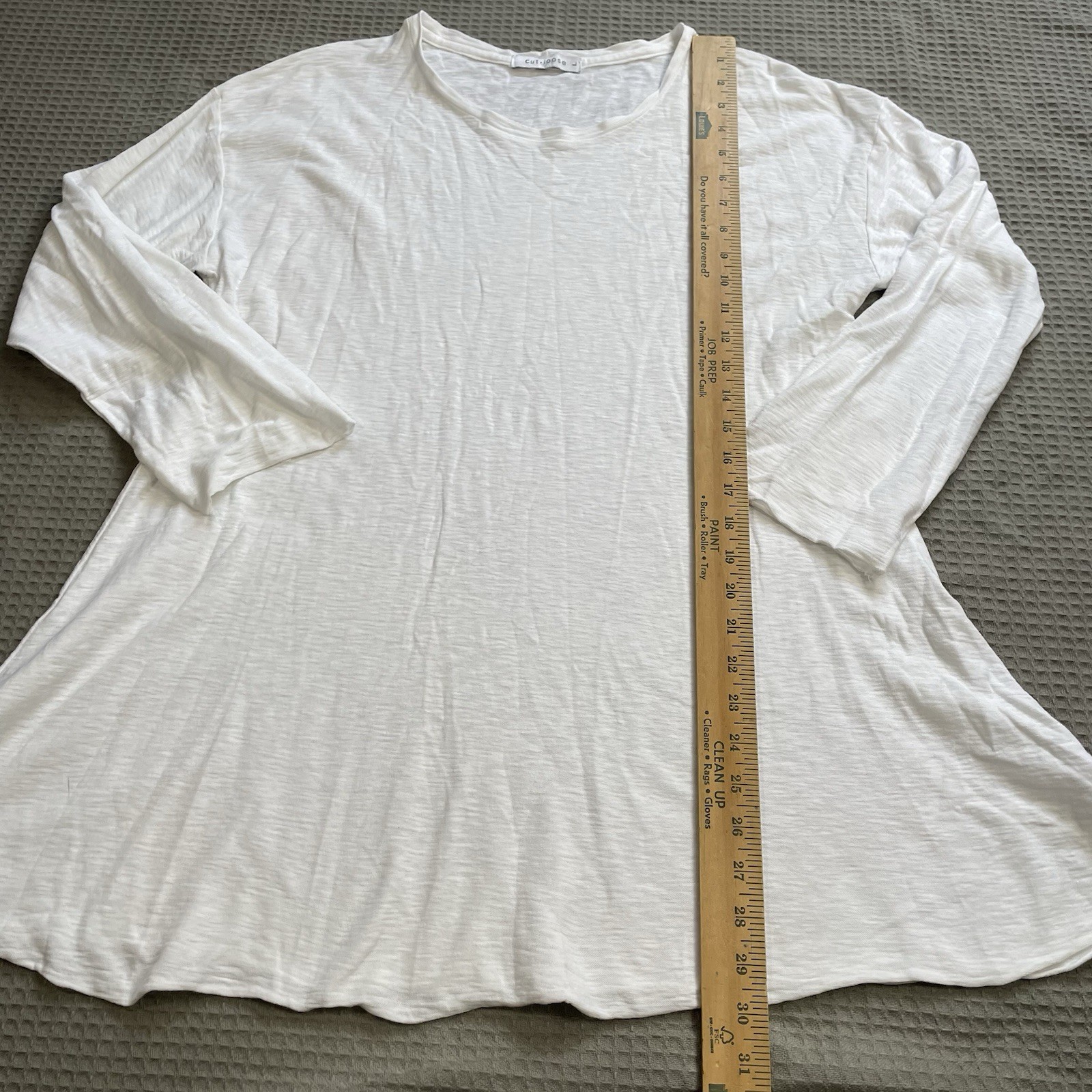 Cut Loose Linen Blend Tunic Tee Large Womens Long Sleeve White Coastal Lagenlook