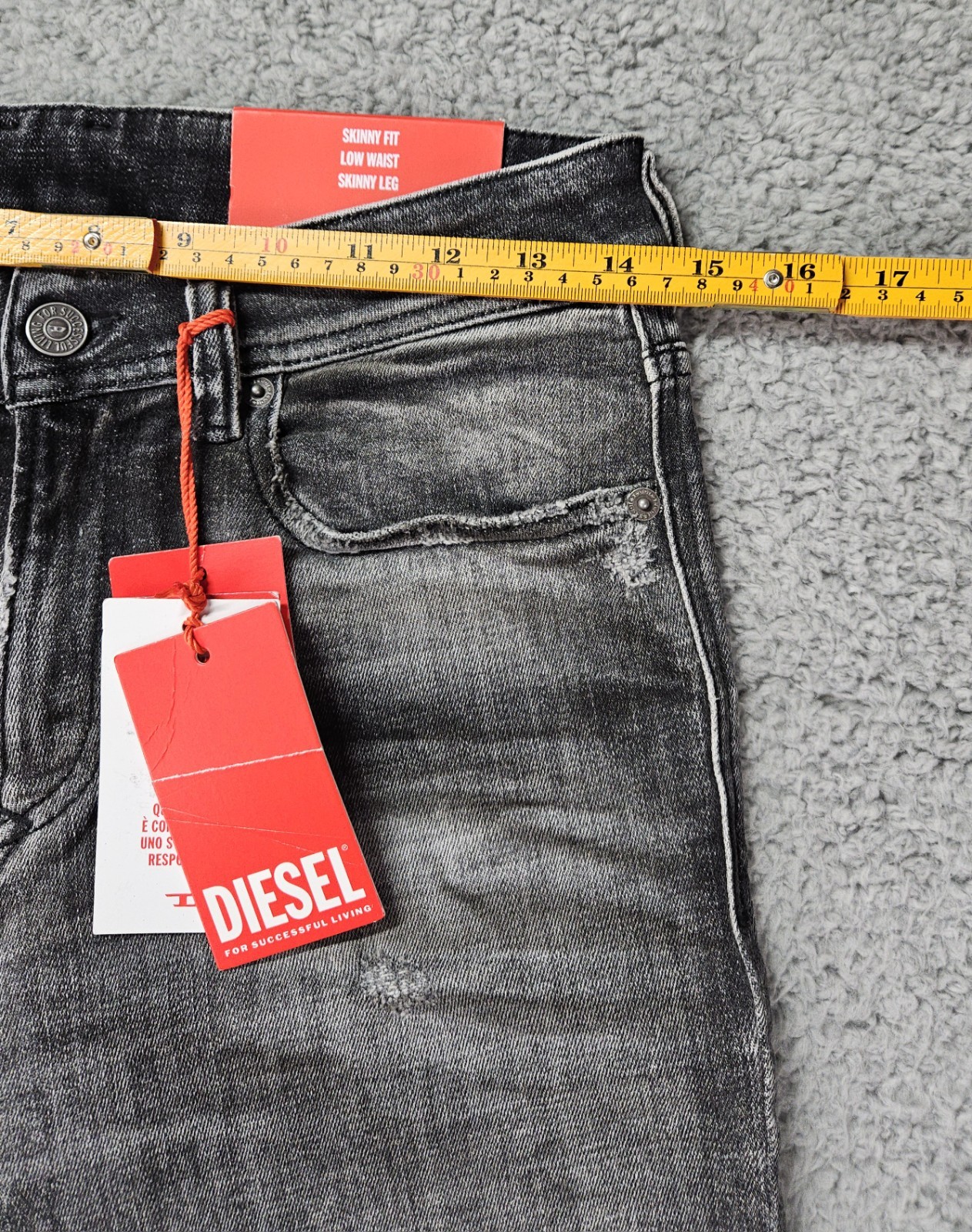 Diesel 1979 Sleenker Skinny Jeans Men’s 28×32 Charcoal Gray Distressed Italy NWT