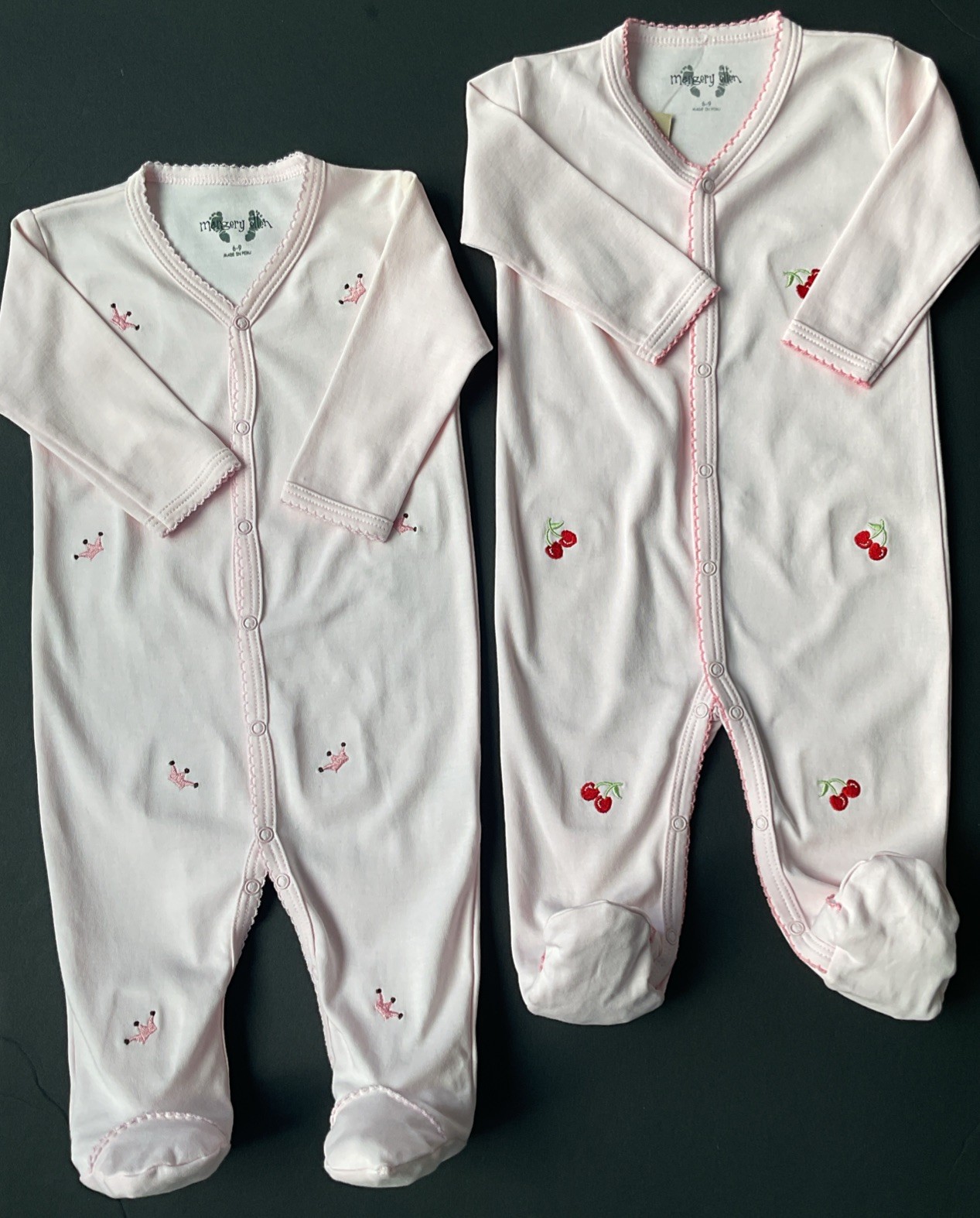 MARJORIE ELLEN LOT OF 2 BABY GIRL COTTON 6-9M PK FOOTIES / EMBROIDERY NEW