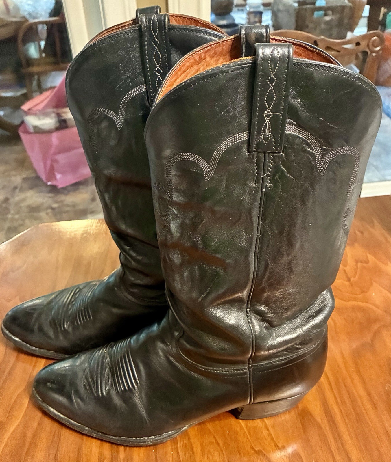 Vintage J. Chisholm Men’s Black Leather Western Cowboy Boots Size 13D USA Snip