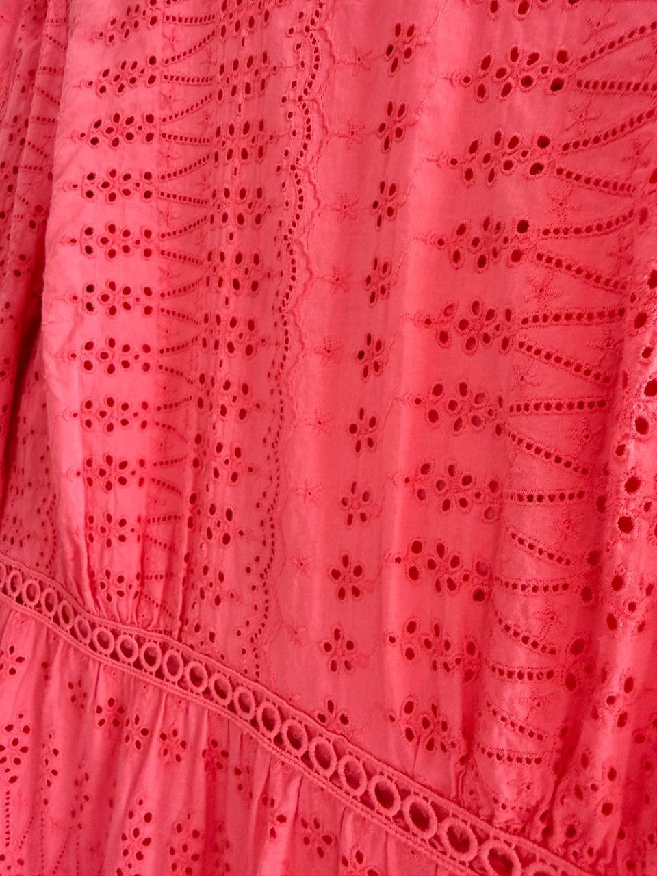 J.Crew Pink Eyelet Cotton Tiered Mini Dress Women’s 4 Long Sleeve Slip Lined