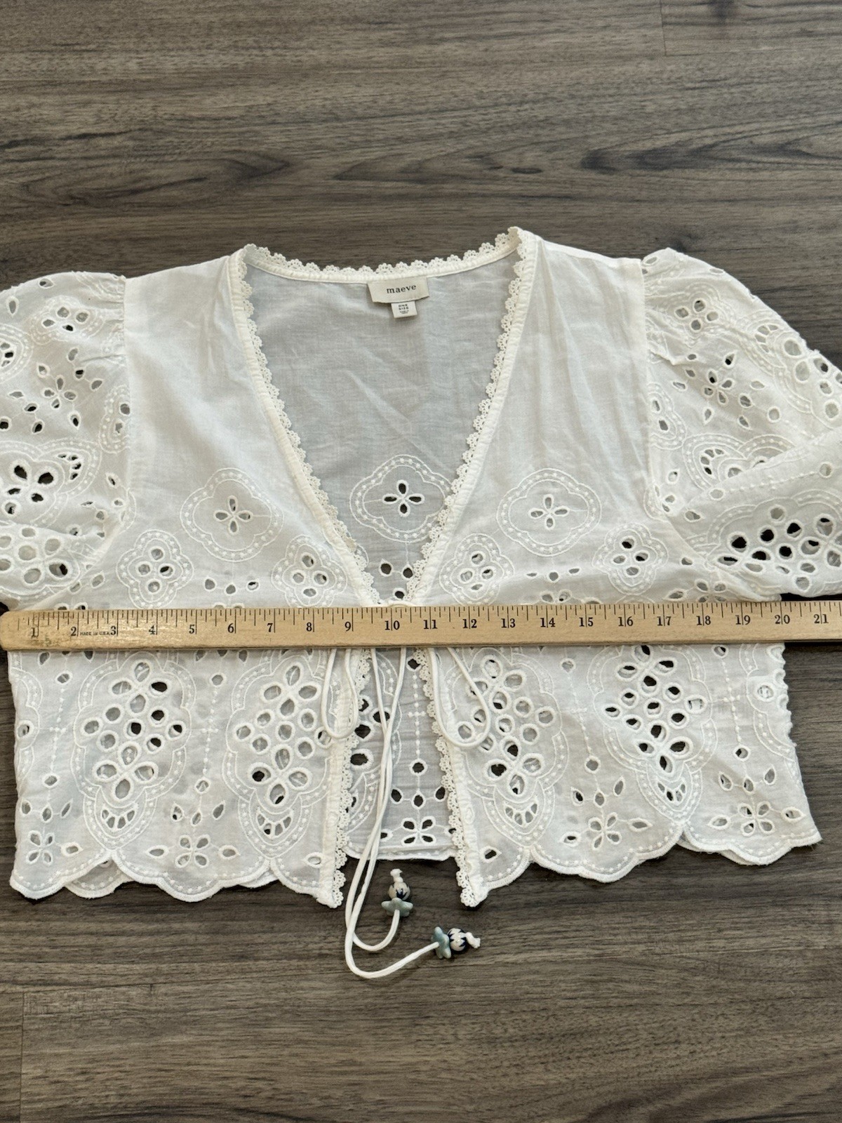 Anthropologie Maeve Top One Size White Eyelet Boho Cottagecore Tie Front Blouse