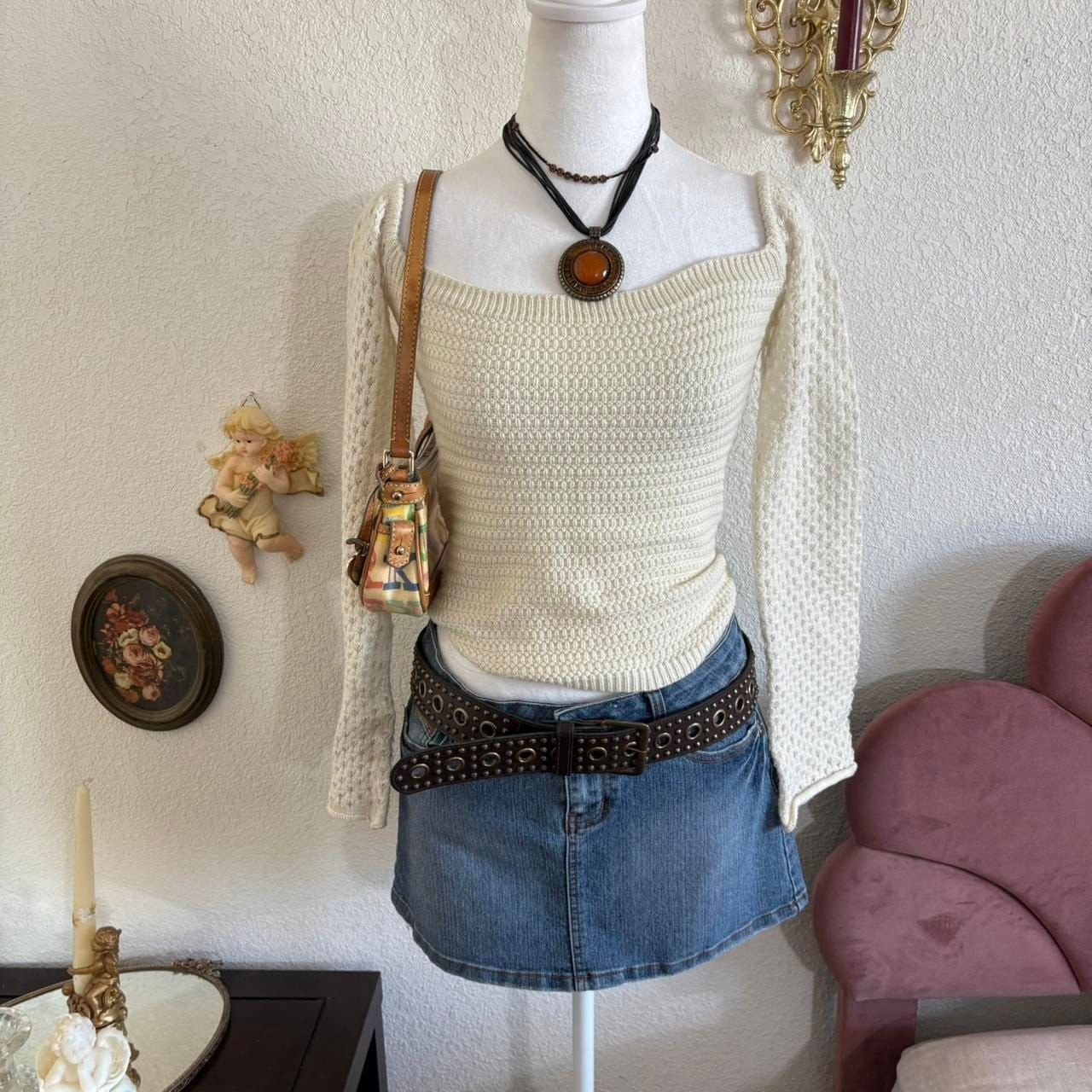 Cottagecore Versatile Cream Knit Off-The-Shoulder Boho Long Sleeve Top