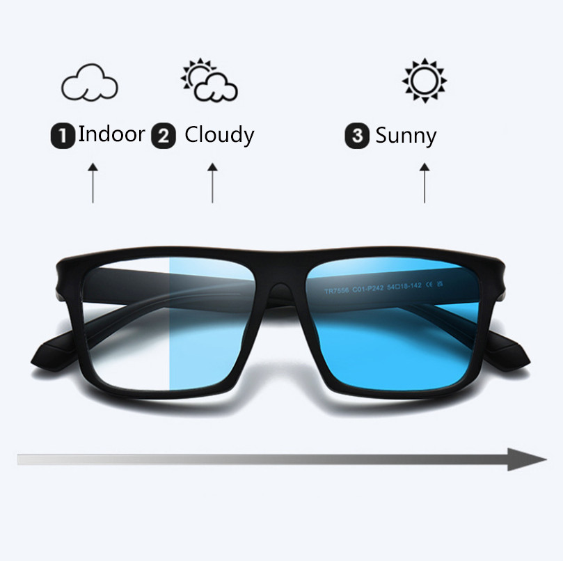 Men TR90 Progressive Multifocus Photochromic Reading Glasses Square Sunglasses