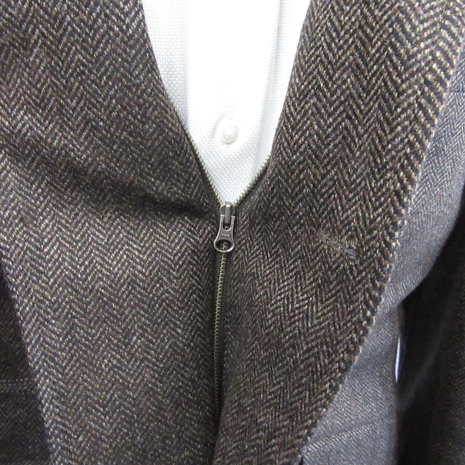 Kroon Tweed Sport Coat 46L 3 Button Brown Herringbone Throat Latch Double Vent