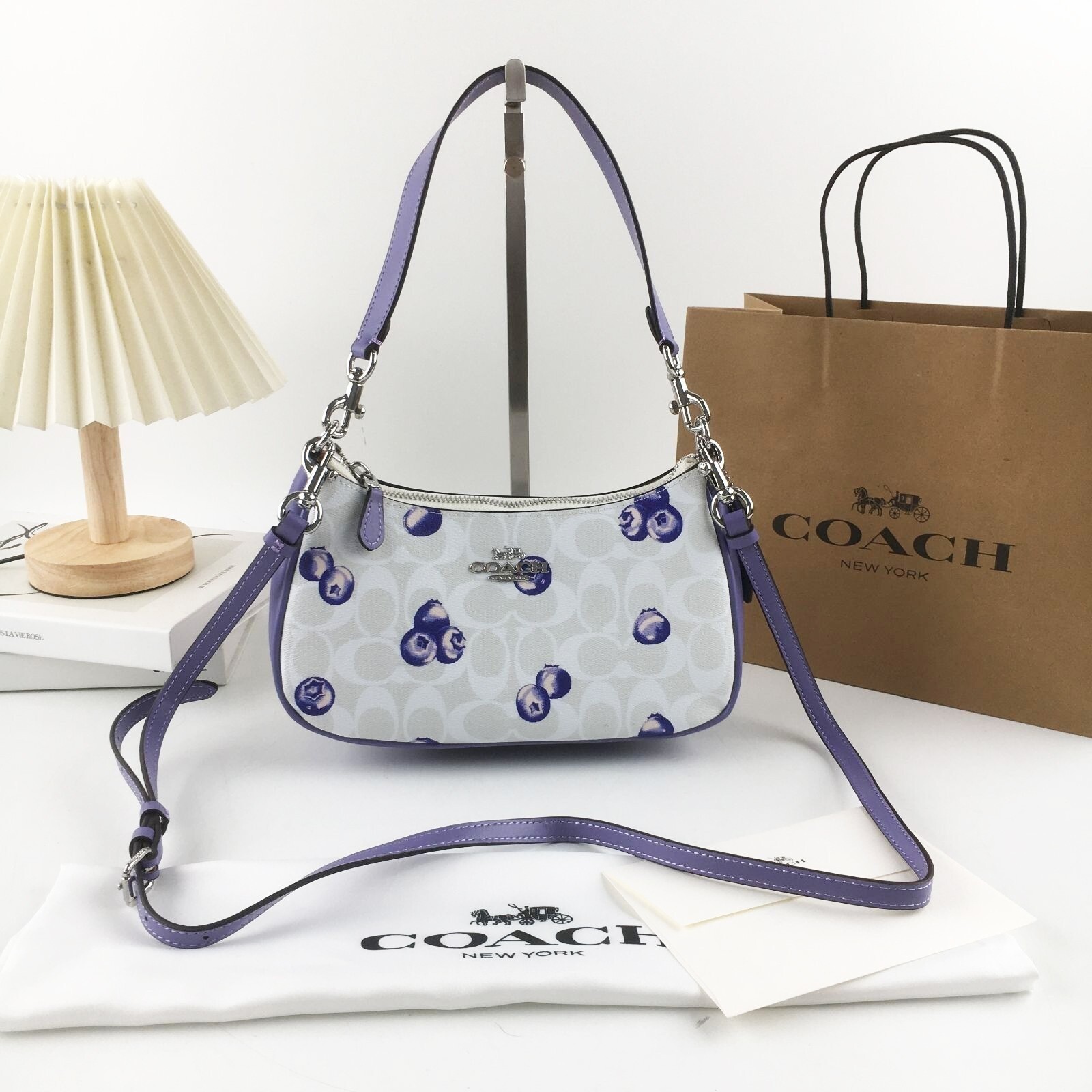 COACH CR292 Teri 2way Shoulder Bag Signature Canvas Blueberry Print NWT