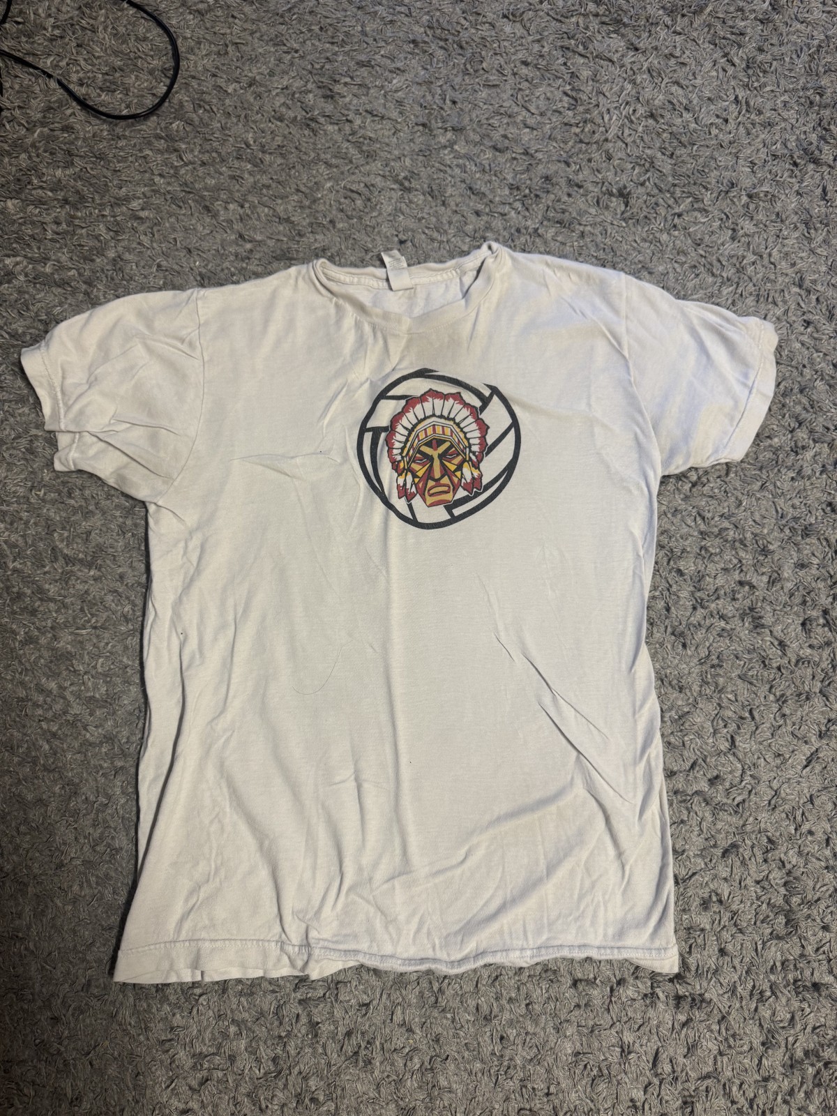Tultex 202 Volleyball Graphic Tee Size M White Native American Chief 100% Cotton