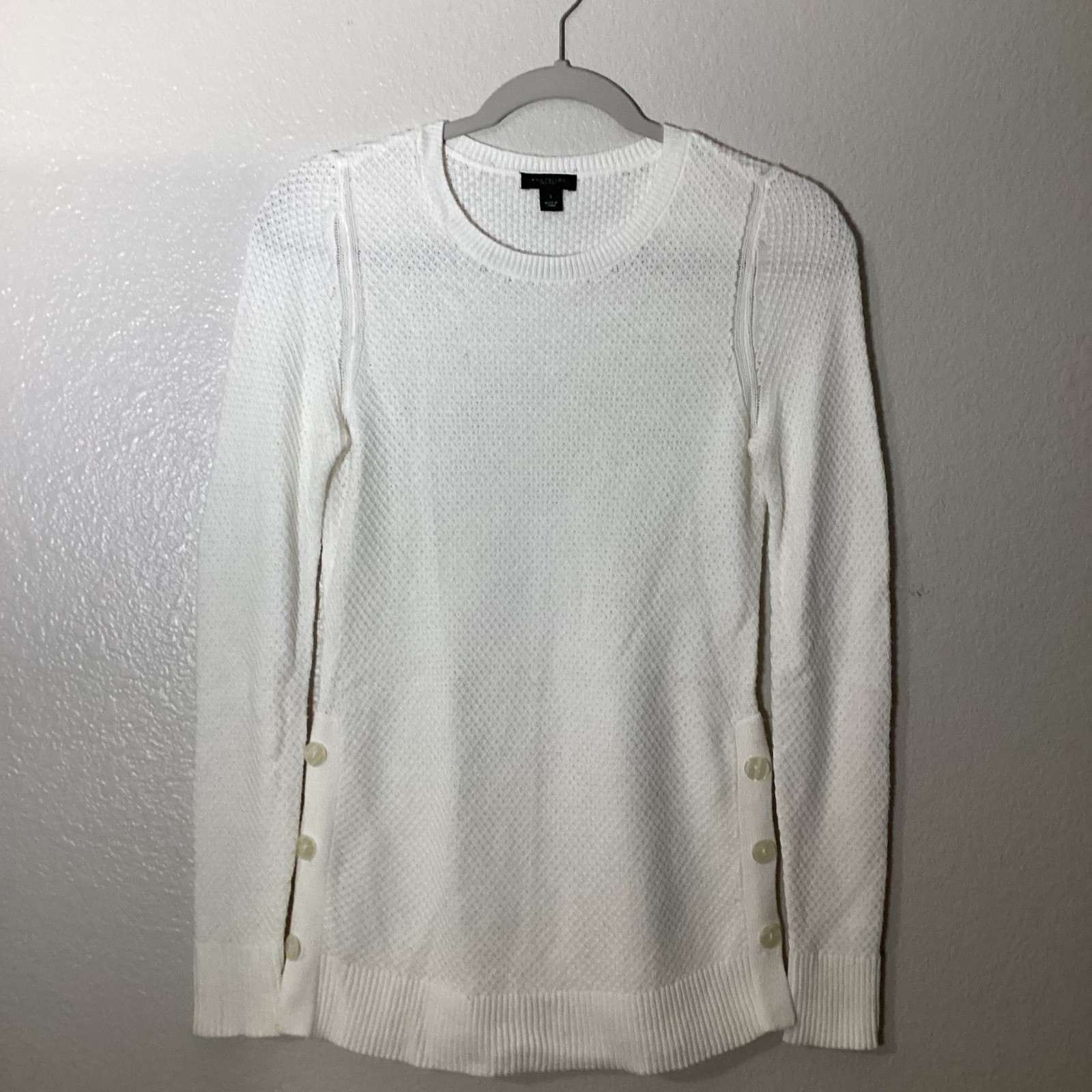 Ann Taylor Factory Cream Button Accent Textured Knit Sweater Womens
