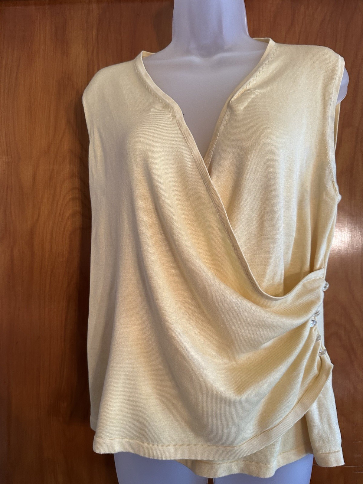 Karen Kane Large Silk Rayon Cotton Faux Wrap Beaded Sleeveless Top