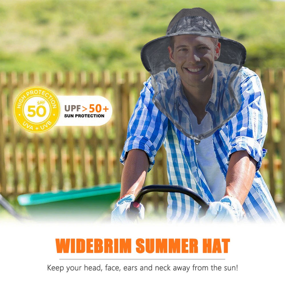 Mosquito Head Net Hat with Neck Flap Bug Insect Mesh Cap for Fishing Beekeeping