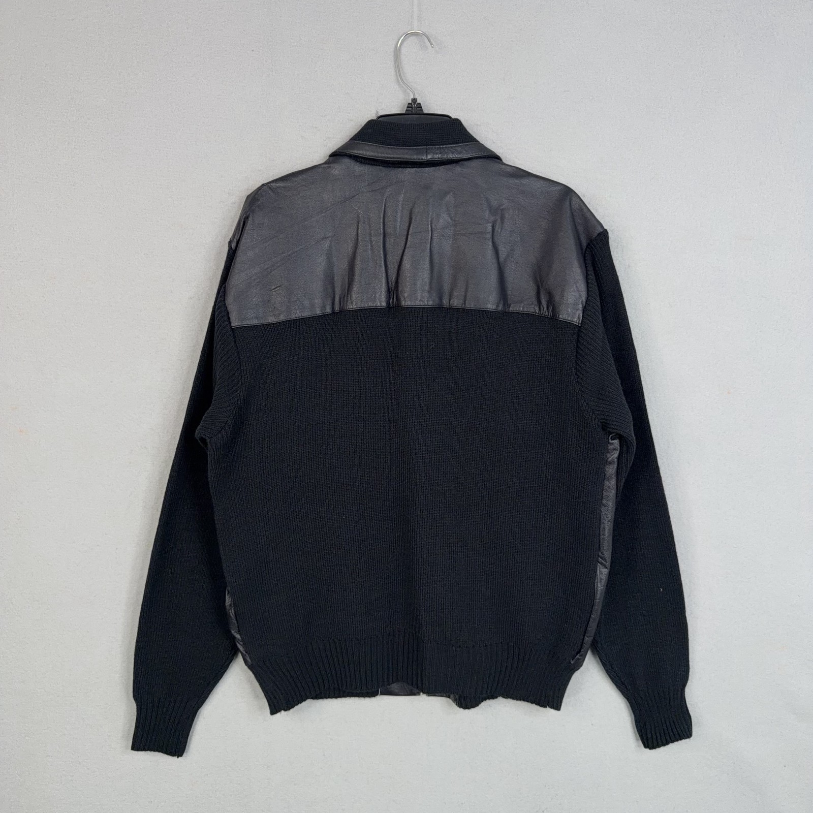 Vintage Mario Bellucci Jacket Womens Large Tall LT Leather Knit Bomber Geometric