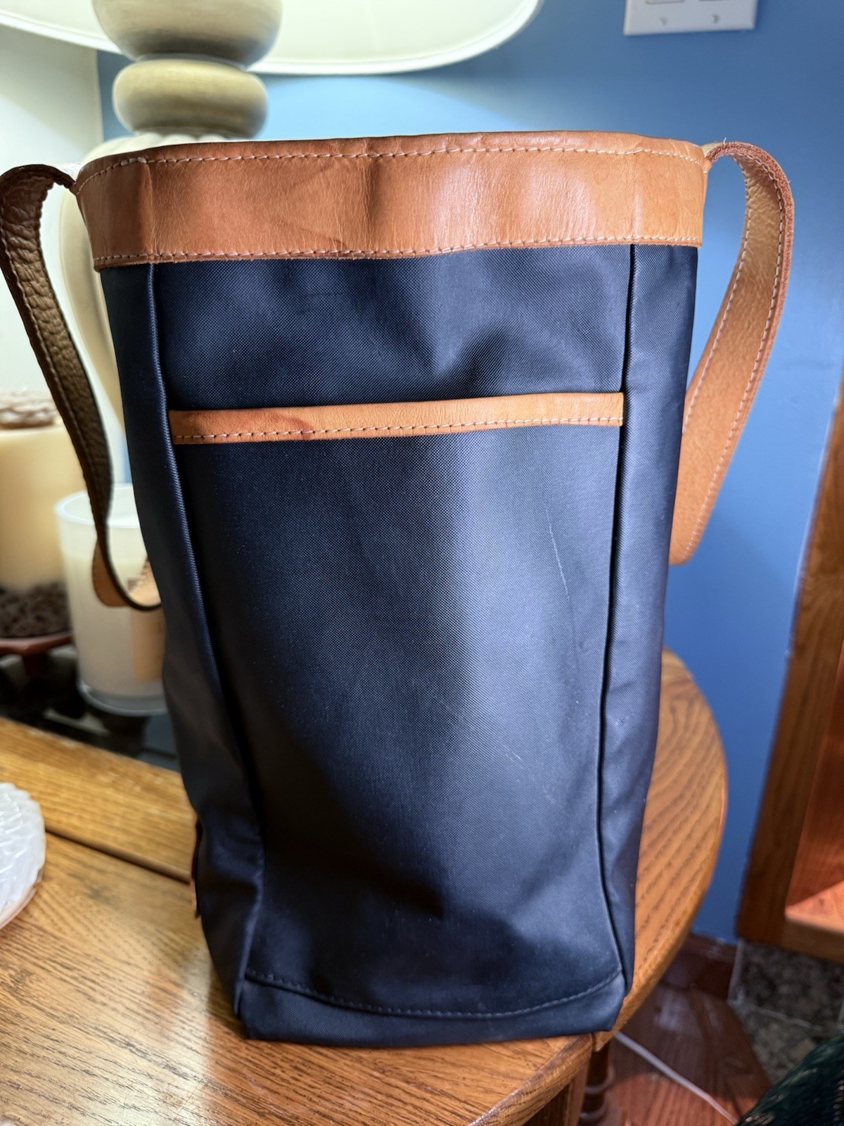 Jon Hart Design Navy Canvas Leather Large Tote Bag Travel Carryall Personalized