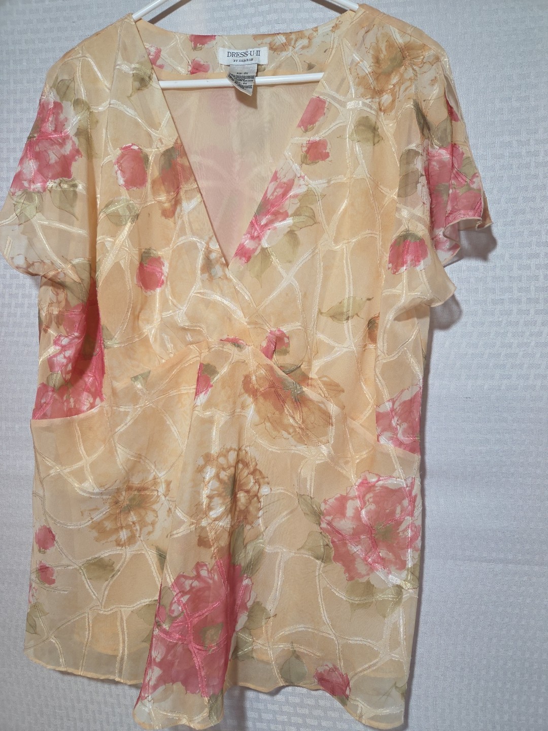 Dress-U-II By Sharon Womens 2X, Floral Sheer Lined Coquette Romantic Blouse