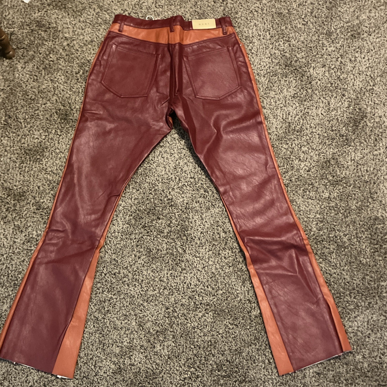mnml Faux Leather Flared Pants Red/Orange Slim Fit Pockets Size 31