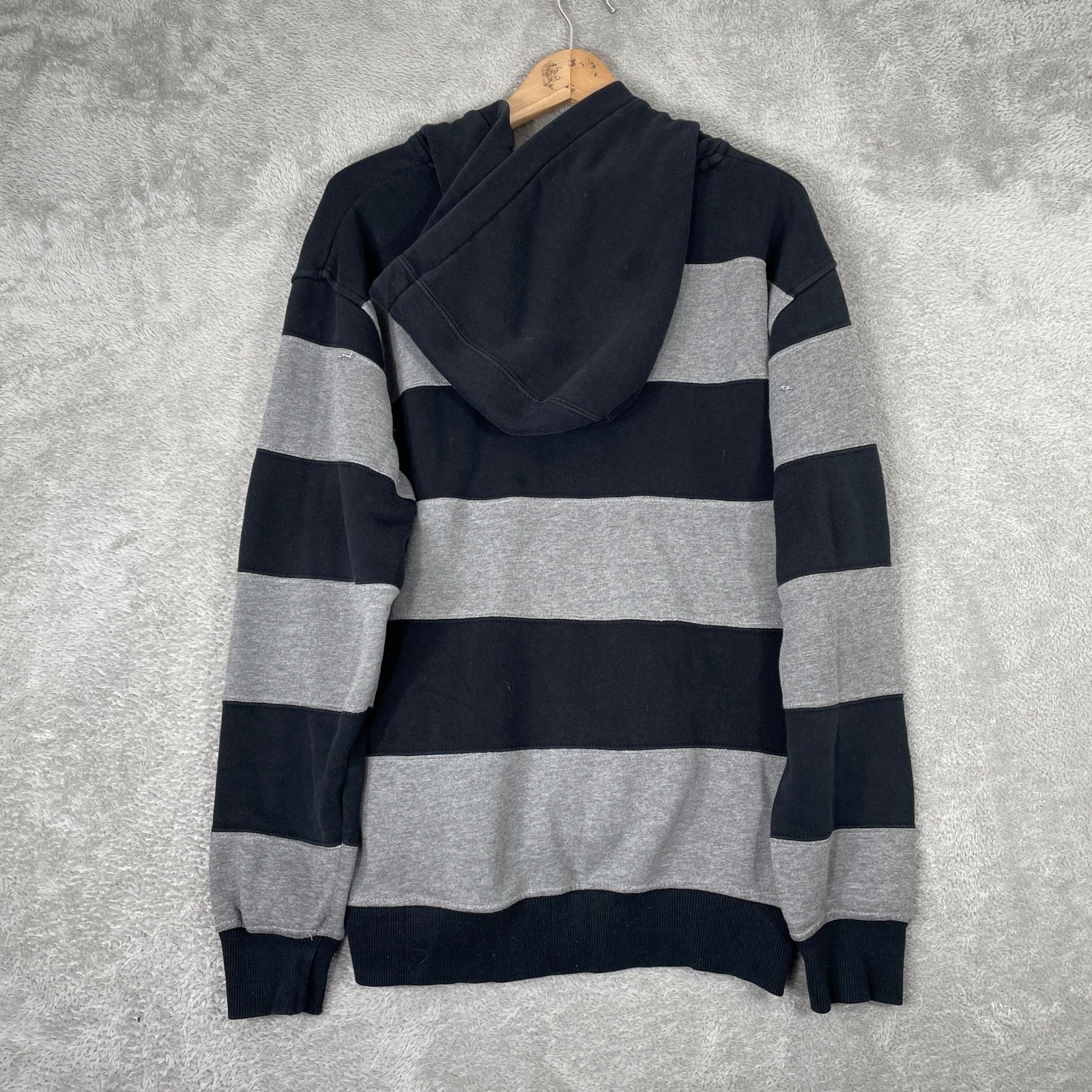 Vintage Southpole Hoodie Mens Large Black Striped Distressed Zip Up Y2K Skater